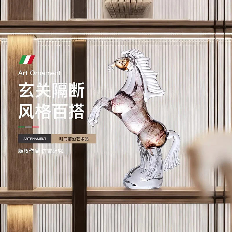 Home Decor Modern Glass Horse Sculptures Transparent Leaping Horse Statues Ornaments Office Model Room Hotel Soft Decor Artwork