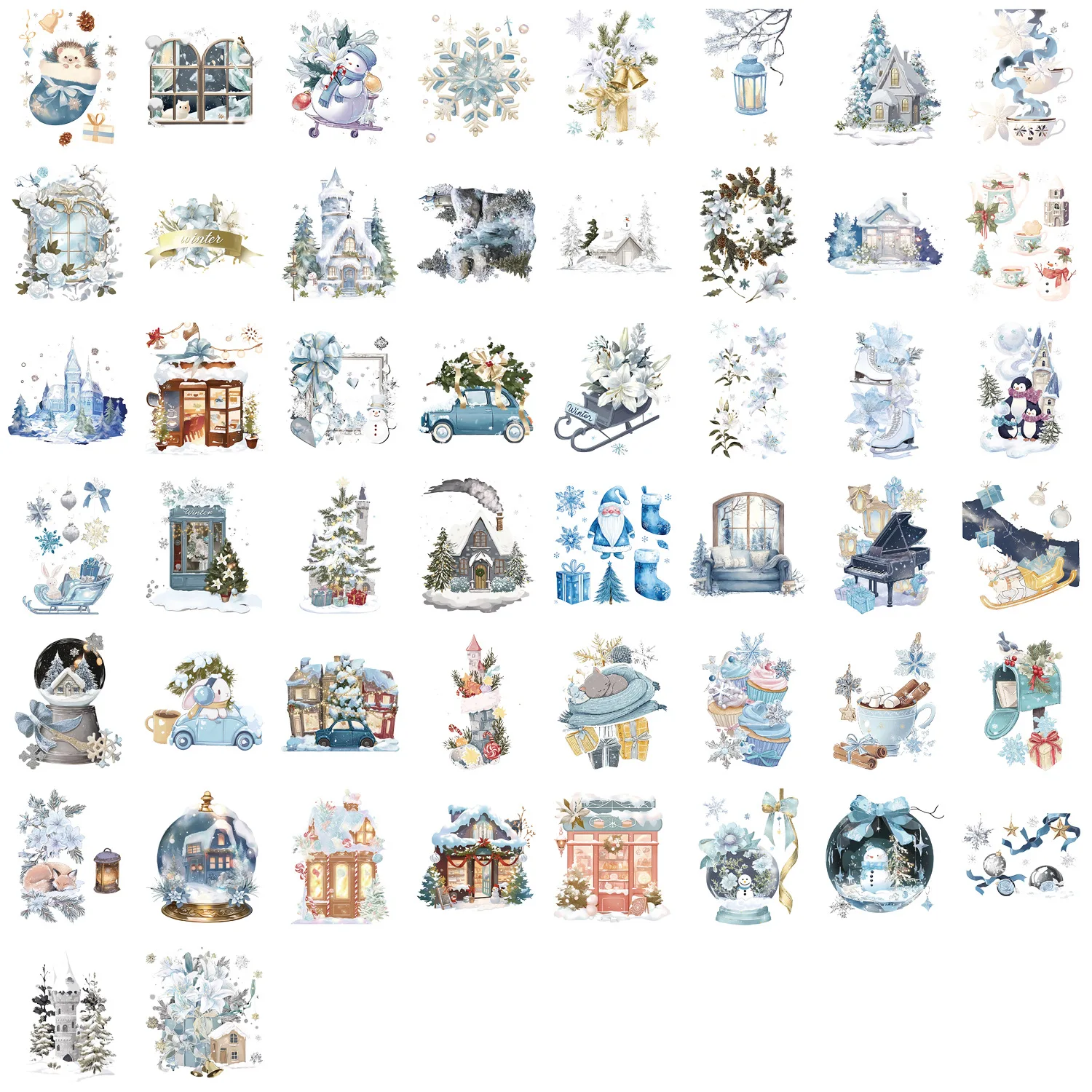 10/50PCS Adesivos de Inverno Brancos em Estilo Cartoon, Decoração Transparente em Estilo Aquarela, Brinquedos DIY, Adesivos para Laptop, Guitarra, Bicicleta, Graffiti