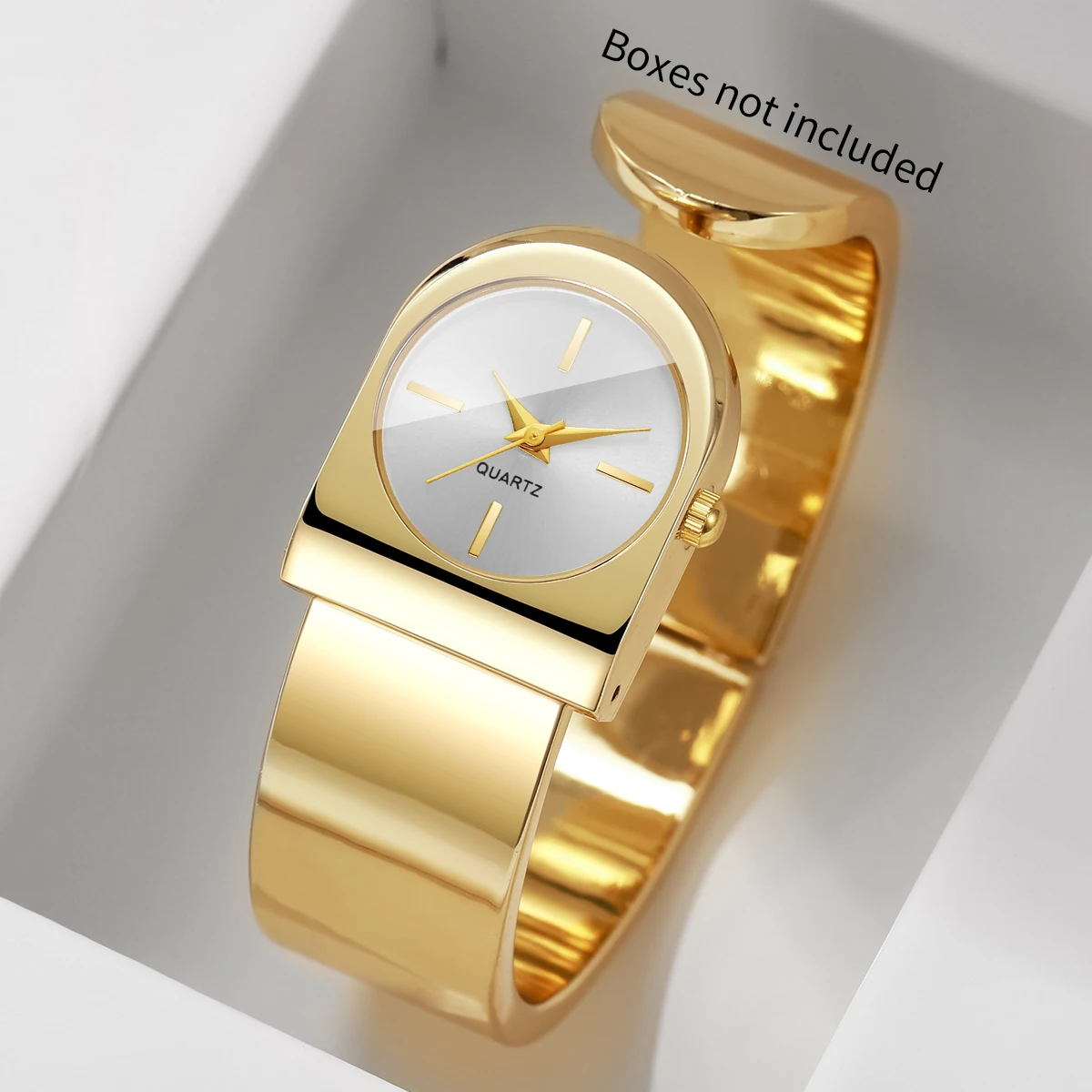 Luxury Golded Cuff Bracelet Women Watch Unique Shaped Dial Quartz Wristwatch Chic Ladies Clock Relogio Feminino (Without Box)