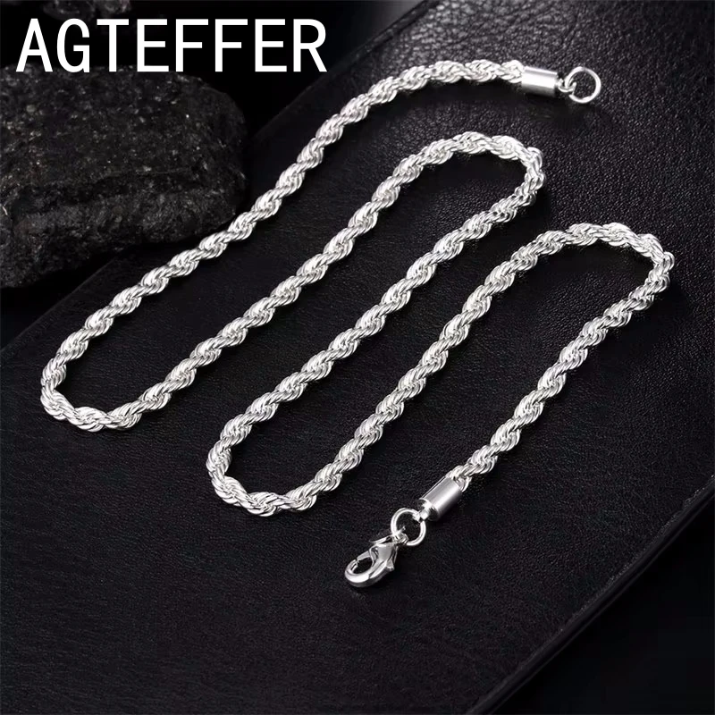 

Fashion 4MM 925 Sterling Silver 16-24 Inches Rope Chain Punk Necklace For Women Men Charm Wedding Jewelry Party Wholesale