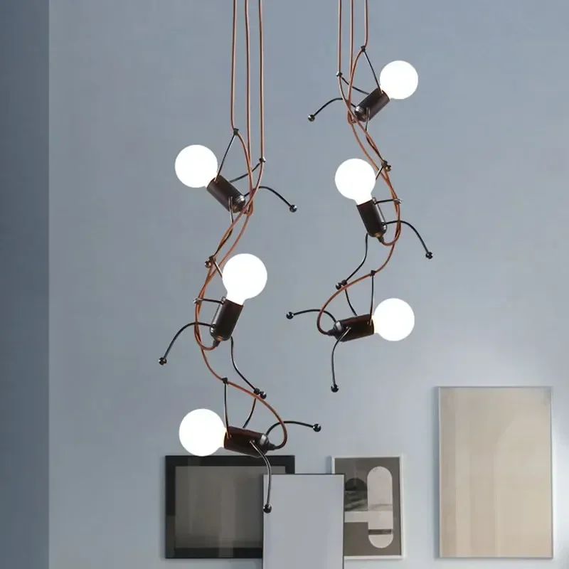 Modern Creative Art Climber Small Iron Man Chandelier 3/6 Head Aisle Corridor Children's Room Dining  Bedroom Led