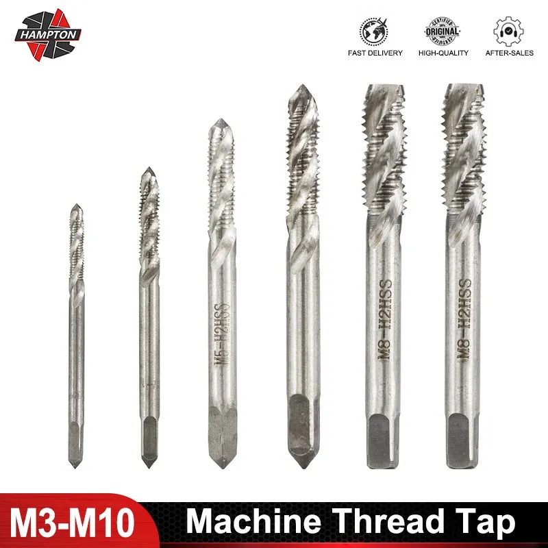 HAMPTON Spiral Screw Tap Machine Plug Tap Thread Cutter Tap Set M3 M4 M5 M6 M8 M10 Metric Screw Tap Set for Metalworking Tools