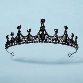 Black Big Rhinestone Crystal Rhinestone Party Bruiloft Haar Sieraden Accessoires Verjaardag Tiaras Halloween Crown Women