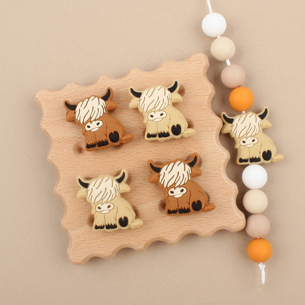 

5/10Pcs Baby Silicone Beads Teether Cow Two Colors BPA Free Teething DIY Toys Cartoon Contact Chewer Relieves Discomfort