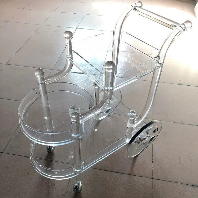 Transparent acrylic dining cart trolley High-grade three-layer retro wine cart trolley