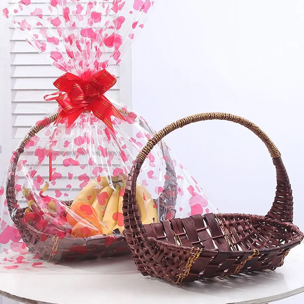 Retro Brown White Handhold Weaving Basket Oval With Handle Braided Basket Weaving Storage Baskets Candy Snack