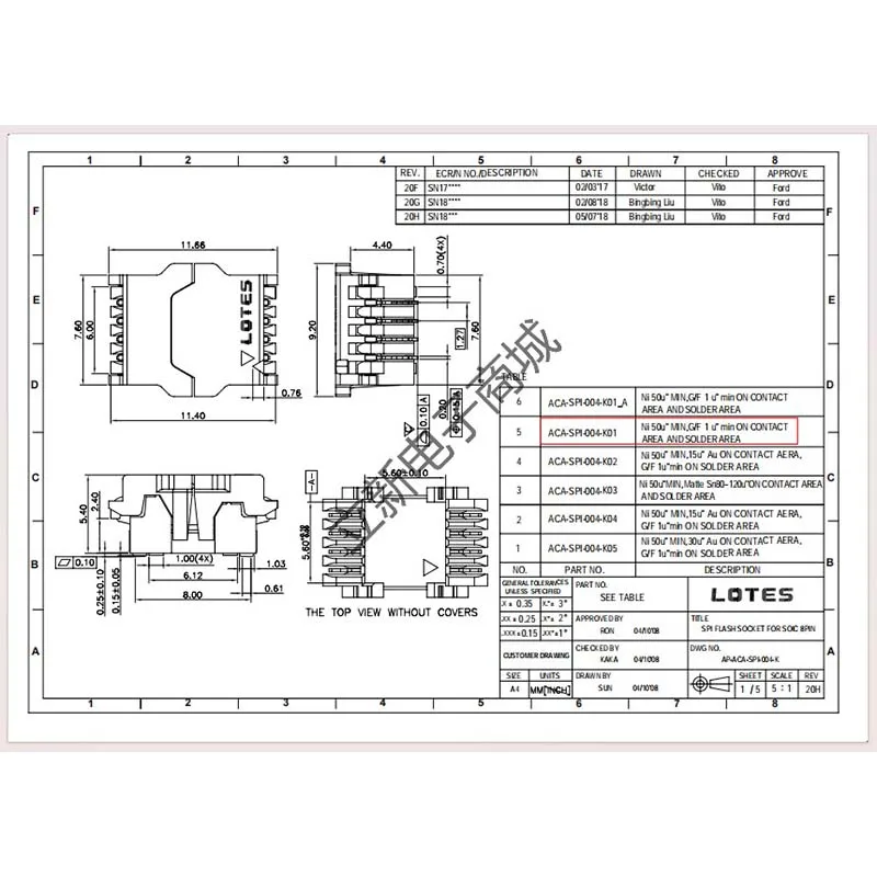1 Buah LOTES 8pin BIOS IC Socket SPI Flash 8P 16P Test Stand SOP Patch Flsh Burning Stand Card Holder Konektor IC Test Seat