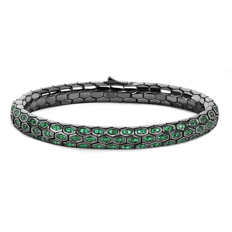 ZOCA 925 Sterling Silver Snake Shape Black Plated Bracelet Green CZ Stone Birthday Party Gift Beautiful Jewelry for Men