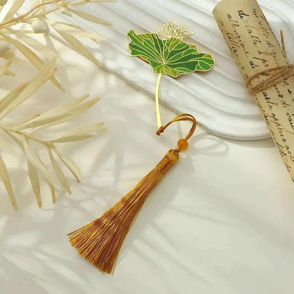 Lotus Leaf Lotus Leaf Vein Metal Bookmark Flower Brass Green Leaf Bookmark Green Metal Chinese Style Bookmark Student Gift