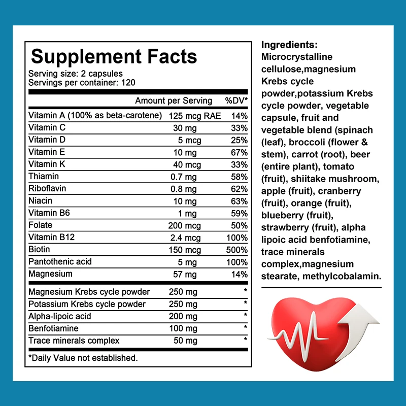 

Multivitamin Capsules Contain Biotin and Magnesium To Antioxidant, Help Boost Immune Function, Energy, and Immune Health