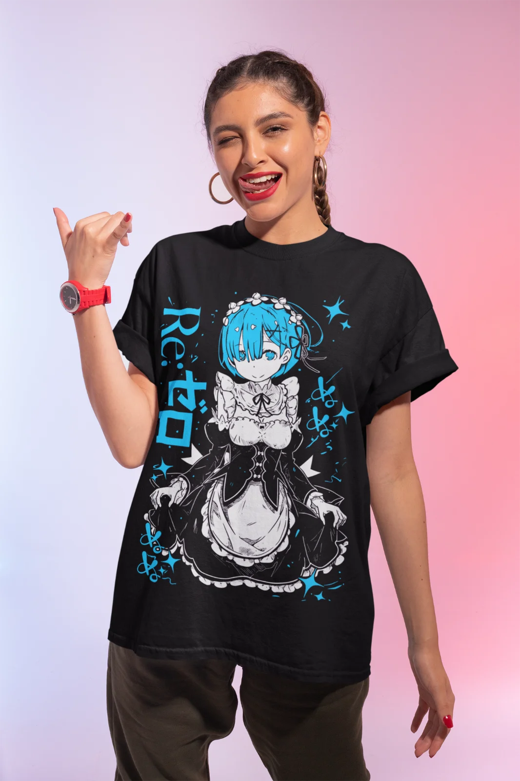 Rem Re Zero T-Shirt,Cute Re Zero Ram,Subaru,Japanese,Manga Graphic Soft Tee