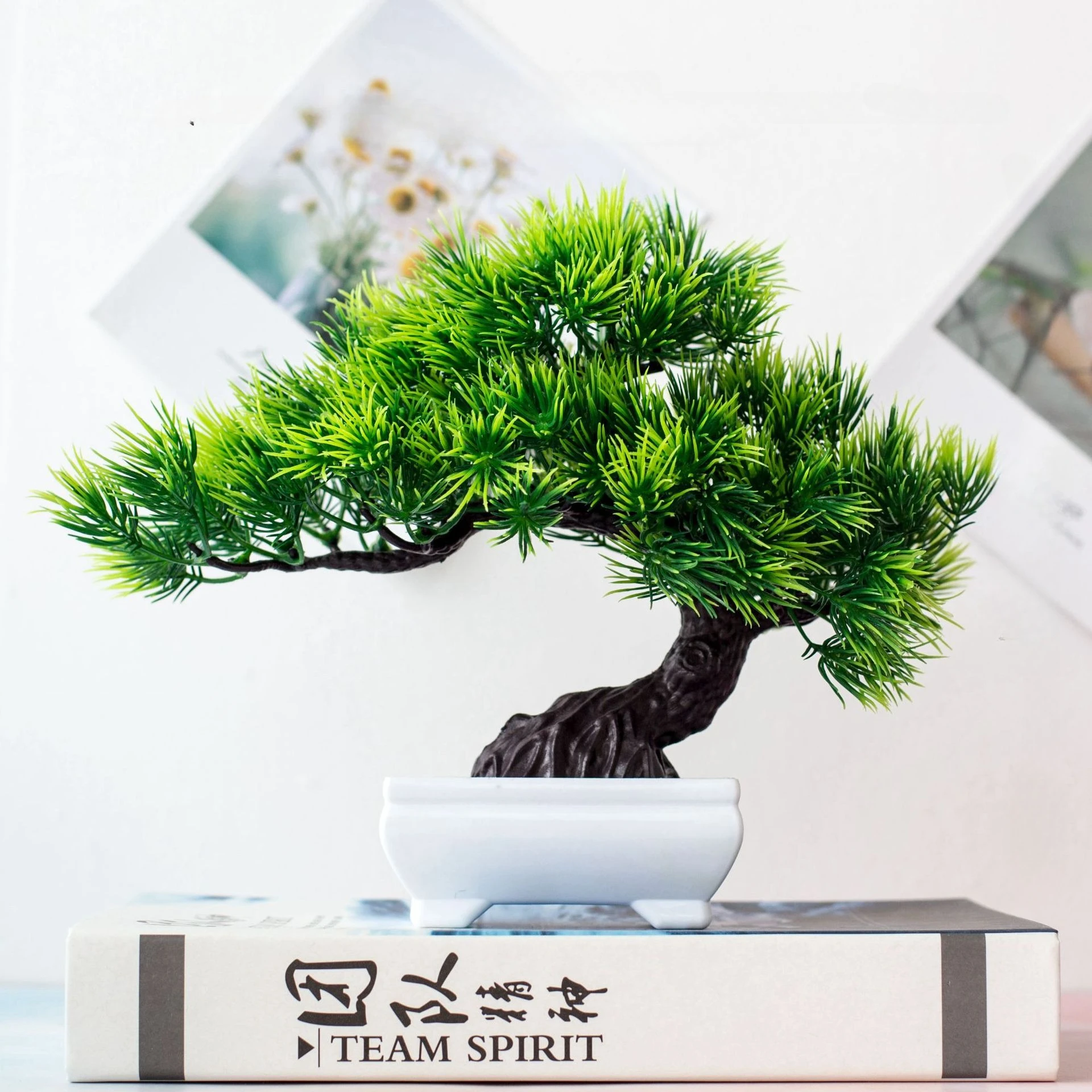 Planta Artificial de Bonsai Juníper para Decoração Interna de Casa, Plantas Verdes Falsas em Vaso para Estante, Mesa de Café, Escritório e Banheiro