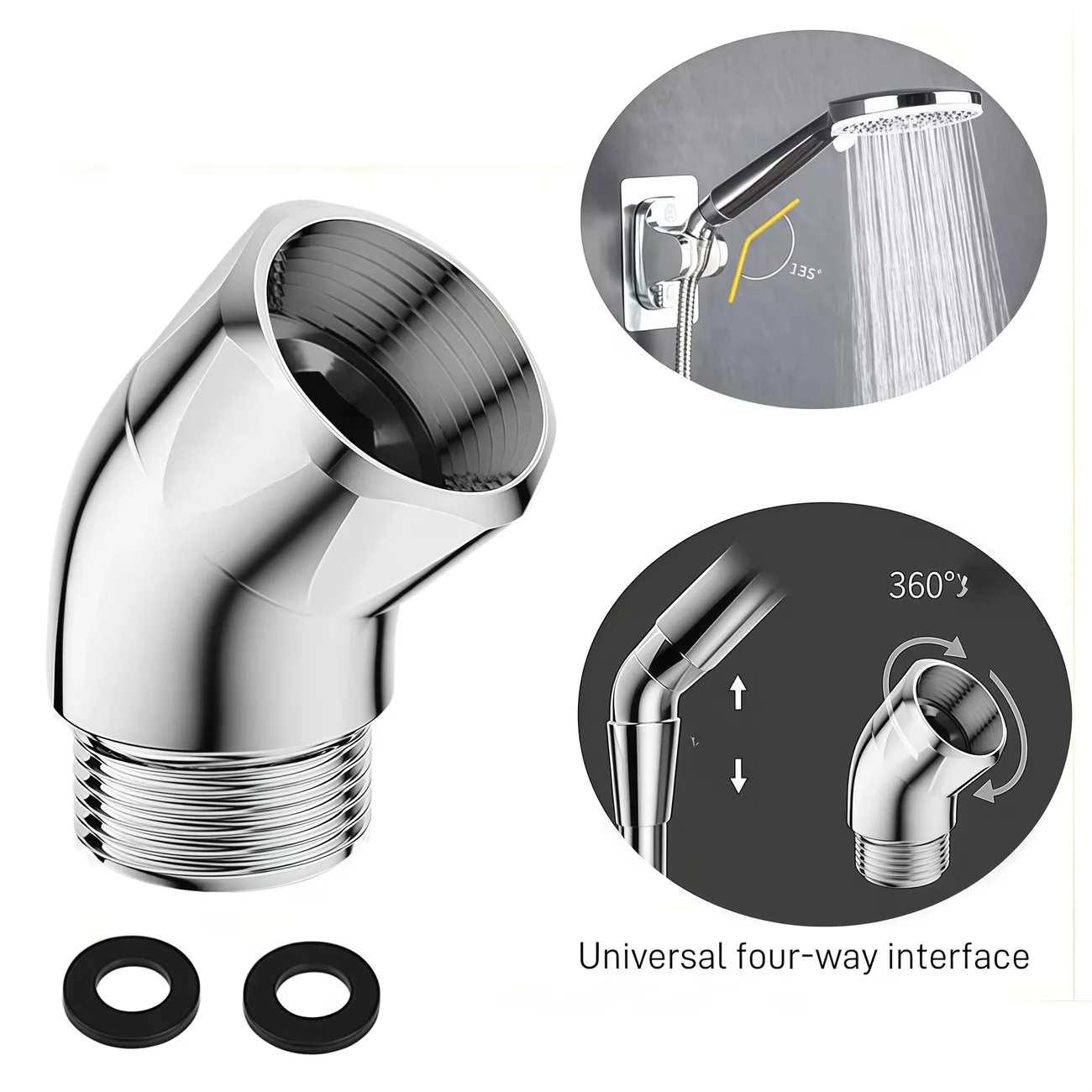 Showerhead Angle Converter, 1/2 Inch Universal Rotating Connector, Easily Adjusts Showerhead Angle, Fits All Standard Showerhead