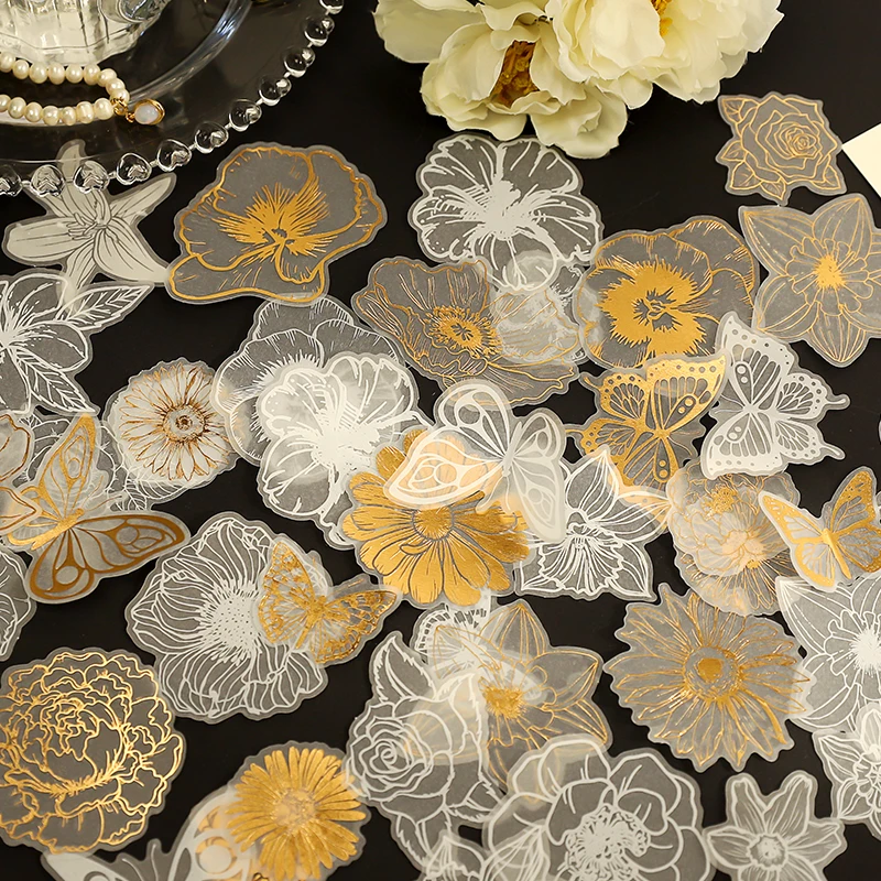 20Sheets Per Pack Stickers Bronzing gold flowers sulfuric acid paper Material butterfly plant scrapbooking decorative 76*116mm