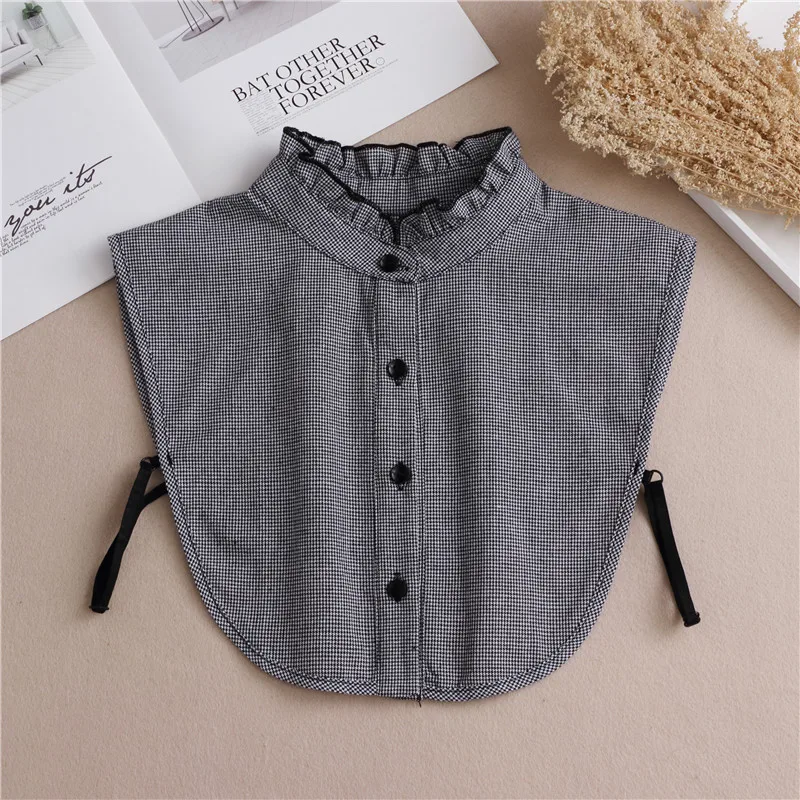 Women's Solid Colour Black White Vertical Small Flip Collar Versatile Shirt Jumper Jumper Fashion Lace False Collar Four Seasons