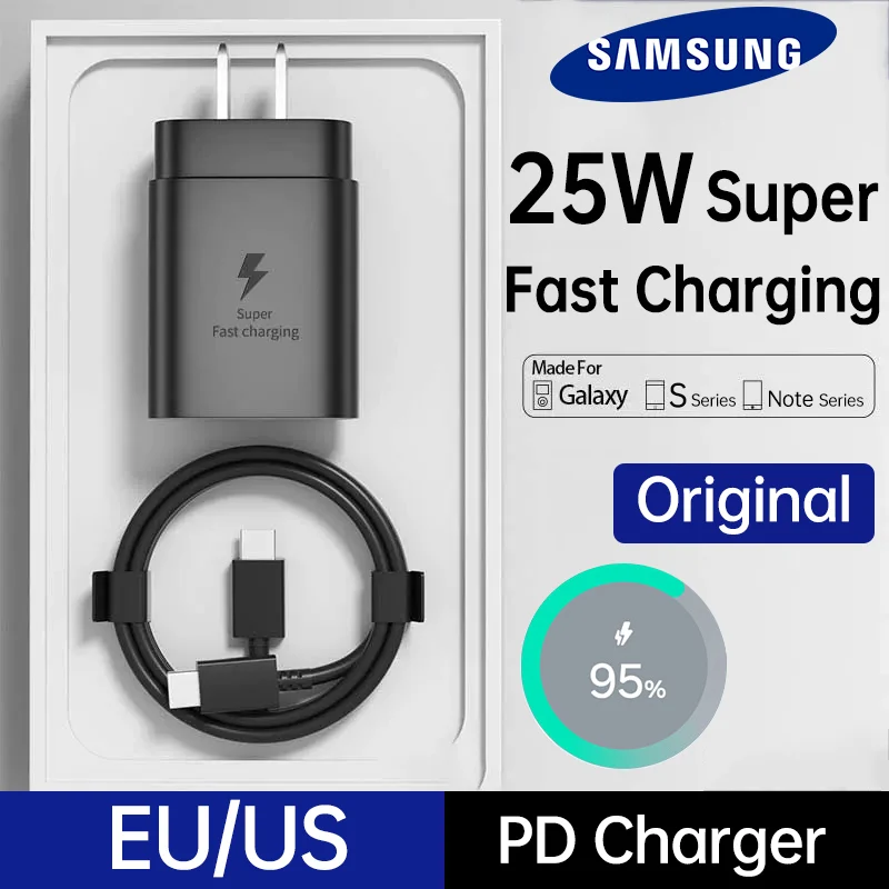 Samsung 25W Charger PD Type C Adapter EU US Super Fast Charge Samsung Galaxy S24 S23 S22 Ultra Z Flip Fold 5 6 4 Power Cargador