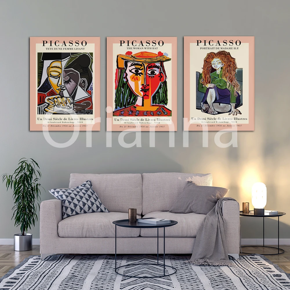 Pablo Picasso Cat Poster -Picasso Roaster Wall Art Prints Canvas Painting - Picasso Retrospective,Picasso Head Of Woman Reading