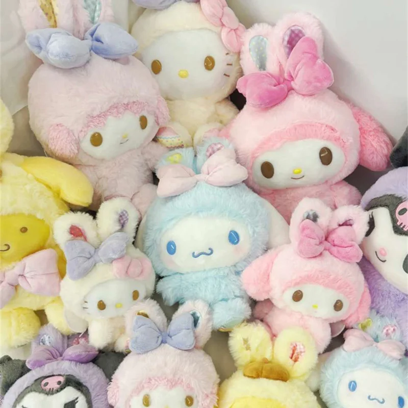 Sanrio Easter Bunny Boneca de pelúcia, Pingente, Olá Kitty, Pinao, Kuromi, Cinnamoroll, Minha melodia, Desenhos animados bonitos, Chaveiro de brinquedo macio, Presente