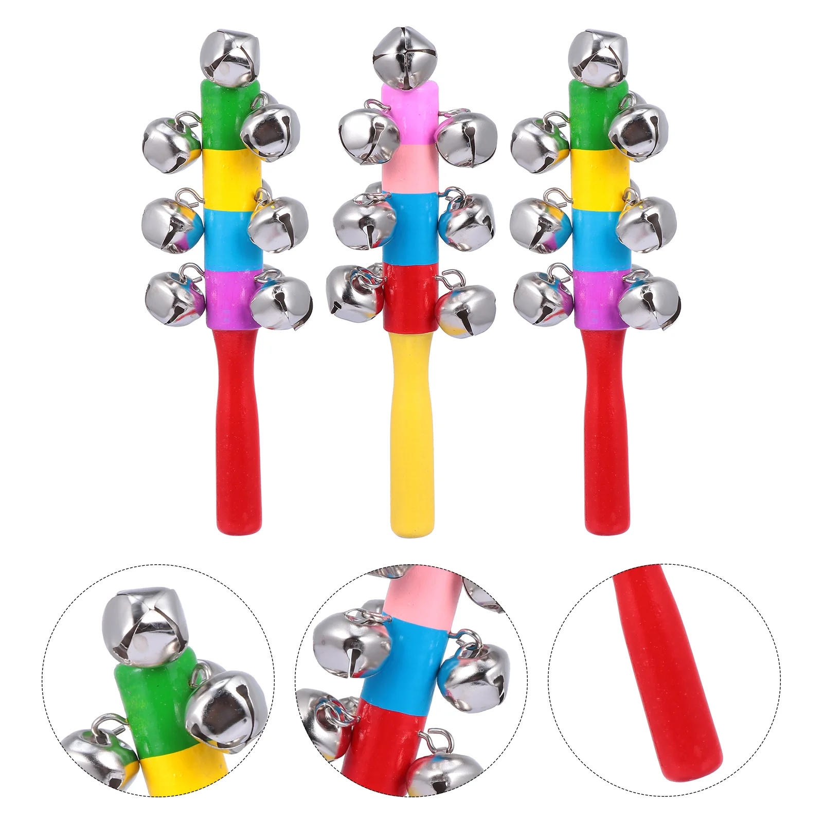 

3 Pcs Child Holding Rattle Wood Hand Sticks Educational Toys Baby Bell Rattles Handbell Children's