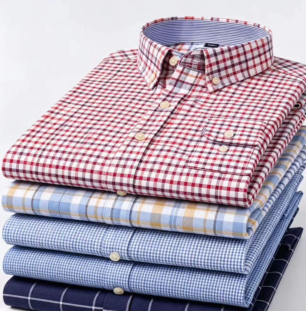 

100% cotton men's long-sleeved shirt, casual plaid cotton shirt for young and middle-aged people, large size, authentic shirt