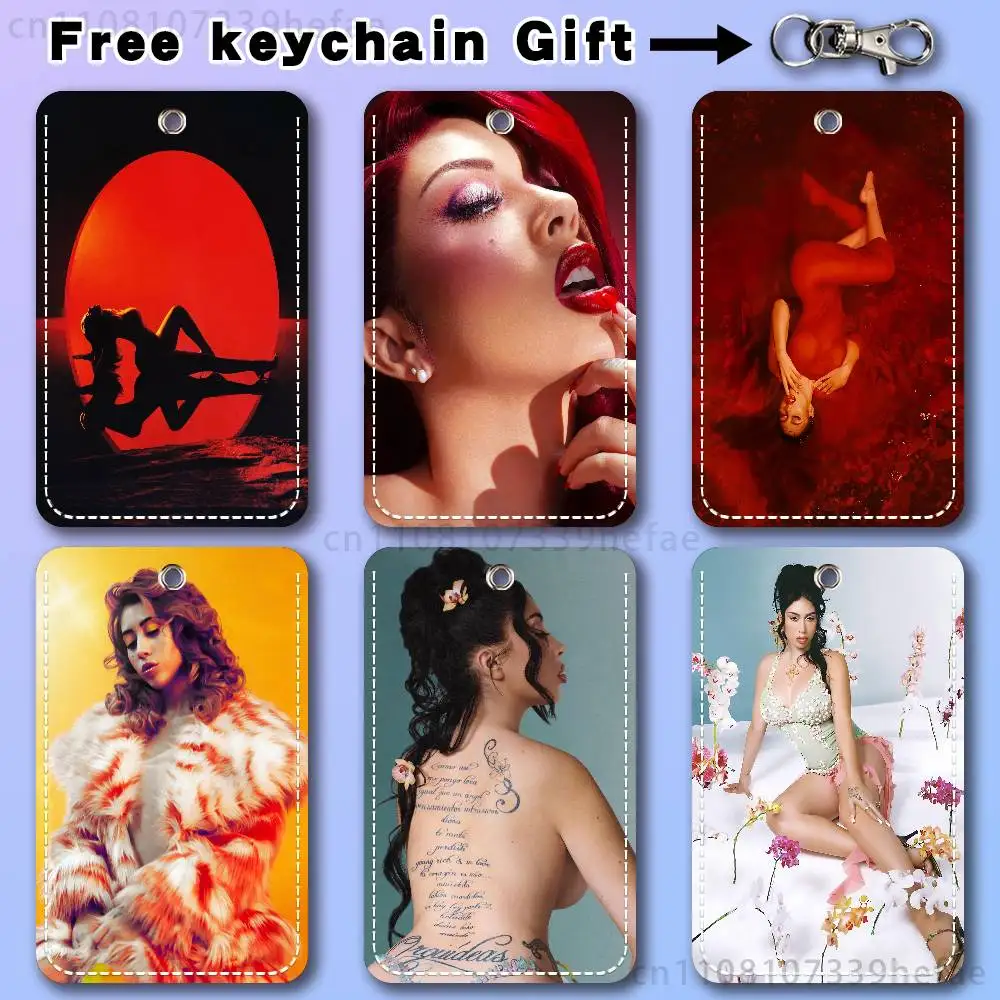 

Singer K-Kali U-Uchis Hot Pattern 1Pc PU Leather Card Holder Keychain Key Ring Door Lock Access Tags ID Card Case Keychain Card