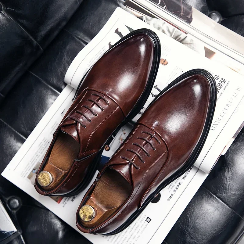 Business Formal Leather Shoes Men's Casual with Suit Low Top Solid Wedding Color Fashion Oxford Shoes Pointed Office Shoes