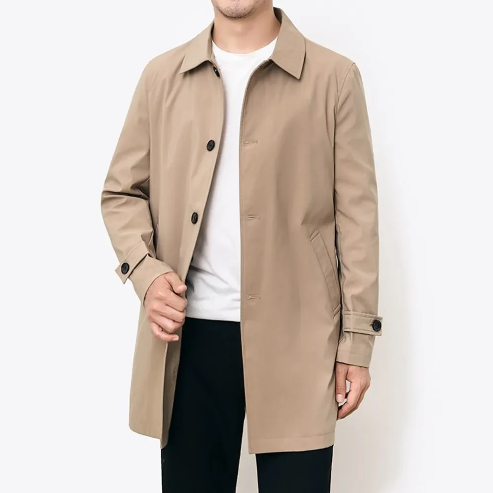 

New Spring Autumn Fashion Trench Men Brand Casual Windbreaker Coat Solid Color Long Mens Turn Down Collar Jackets Outerwear Man