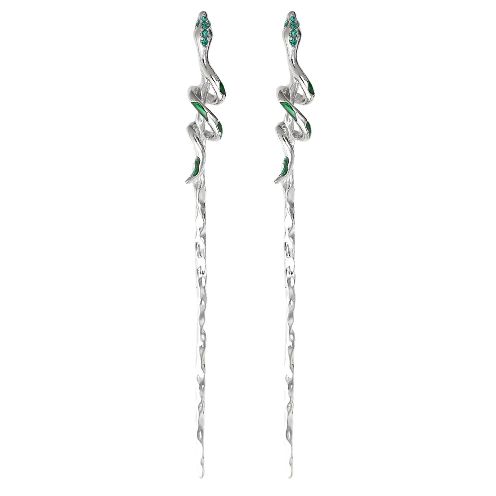 

2 Pcs Bridal Hair Accessories Vintage Hairpin Chopsticks Fork Chinese Metal Styling Girl Womens Silver Long Snake Miss