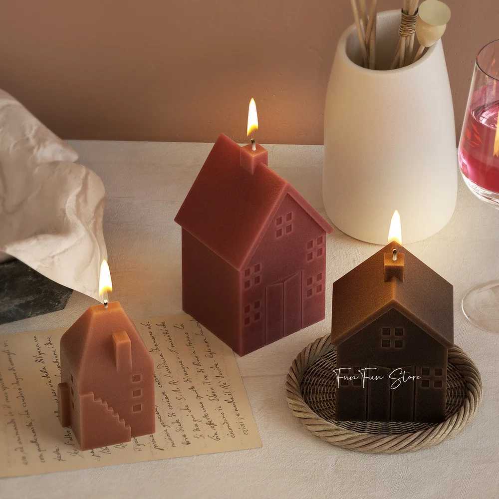 3D House Silicone Candle Mold Kit DIY Abstract Wooden House Villa Artifact Resin Plaster Making Tools Home Decor Christmas Gifts