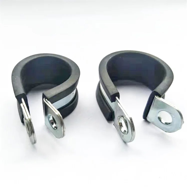 10pcs Reinforced R Type Rubber Lined Hose Clamp P Shaped Stainless Steel Single Pipe Clamp