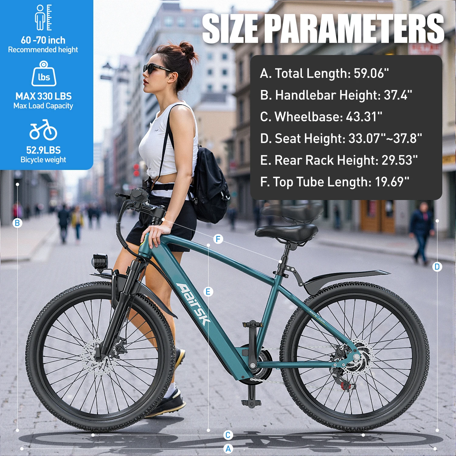 6MSKS GT300 24"/26" Step-Thru City Commuter Ebike - 748W Peak Motor, 360Wh Removable Battery, Shimano 7-Speed, 40-Mile Range, 330lbs Capacity view 7
