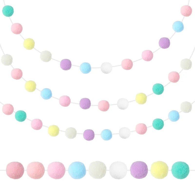 

Pom Pom Ball Garland Easter Hanging Decorations Rainbow Color Felt Bunting Flag Baby Shower Kids Birthday Party Decor Supplies