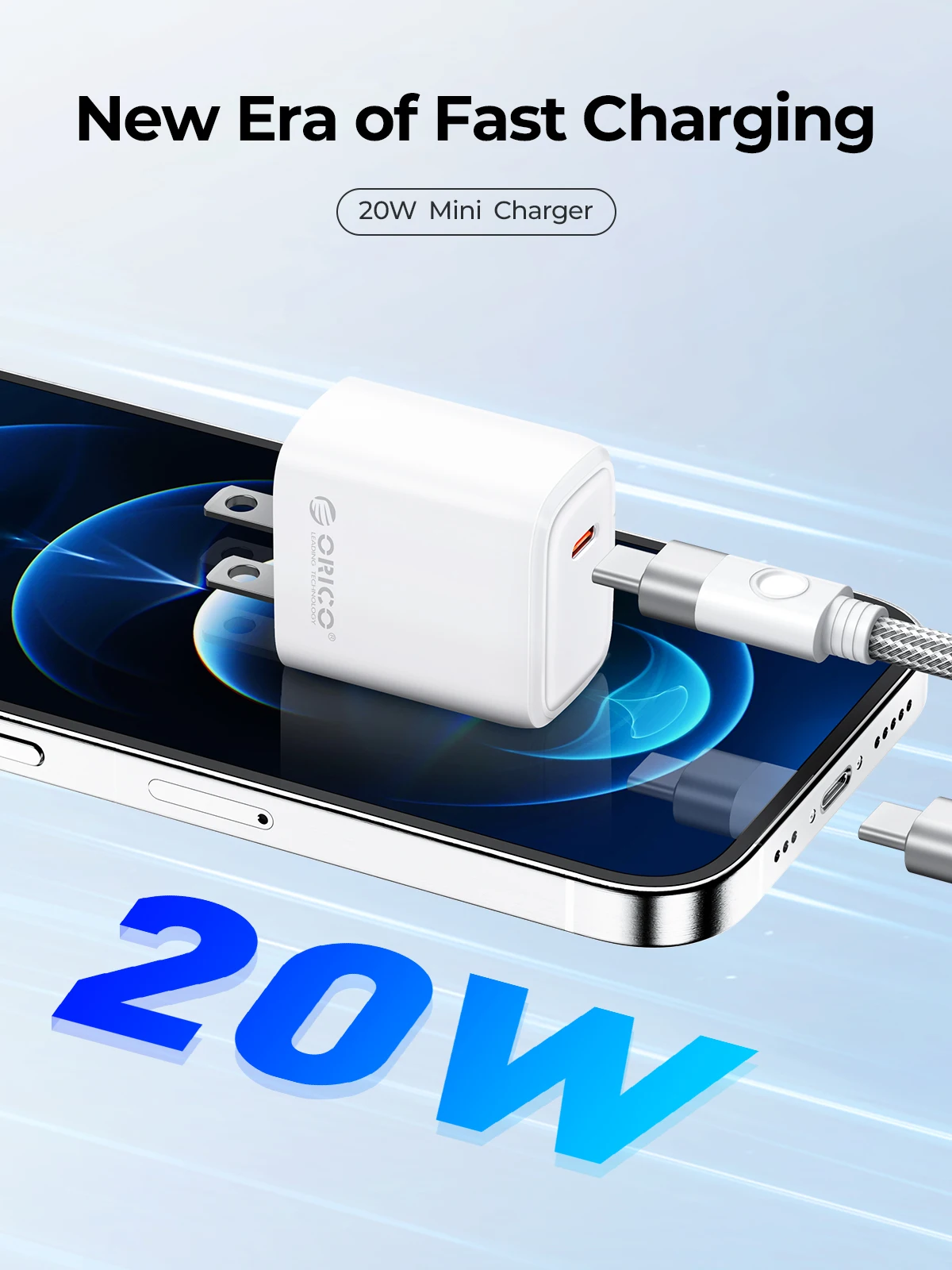 ORICO Portable Type C High Speed Charger USB C Support PD Fast Charging For IPhone 15 14 Pro Max 8 Plus 20W