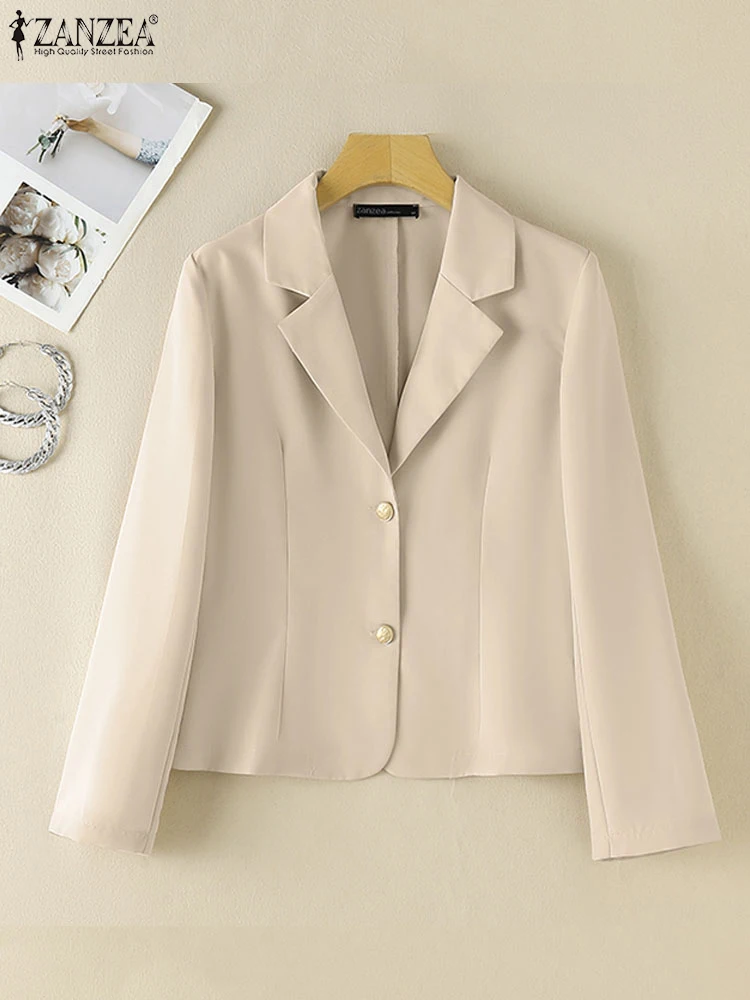 ZANZEA-Blazer Décontracté à Manches sulfet Col à Revers pour Femme, Veste de Bureau Élégante, Couleur Unie et Mince, Costumes de Travail pour Avocat, Mode Automne 2024