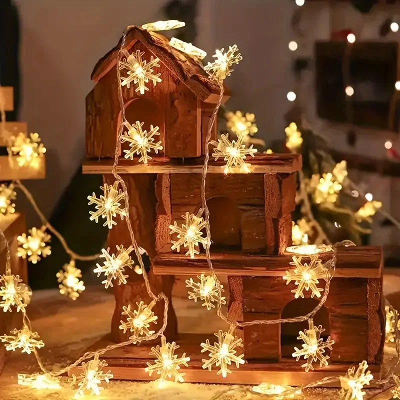 USB-/batteriebetriebene Schneeflocken-Lichterkette, Lichterkette für Weihnachtsbaum, Halloween, Feiertage, Neujahr, Schlafzimmer, Hausdekoration, Lampe – Detail 5