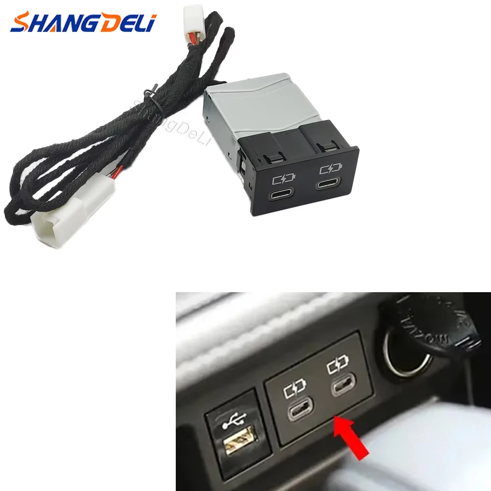 

Car Fast Charger Dual TYPE-C PD Port Charging Interface Adapter for Toyota Sienna Camry Corolla RAV4 Land Cruiser 18-22