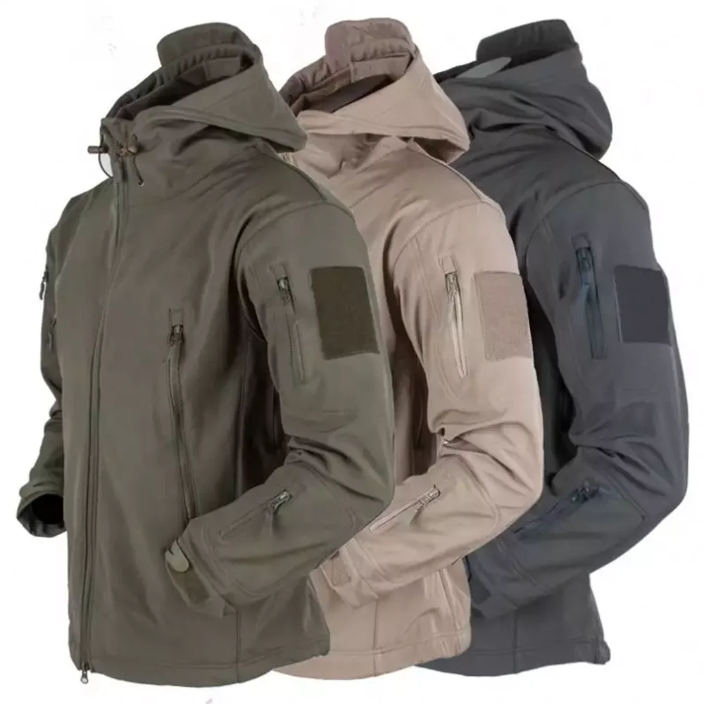 Giacca a vento Soft Shell con cerniera da uomo giacche impermeabili tattiche Plus Size cappotto con cappuccio da uomo giacca mimetica in pile Bomber