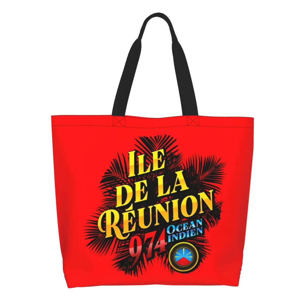 Reunion Island 974 Groceries Shopping Tote Bag Women Funny Tropikal leaves Canvas Shopper Shoulder Bags Large Capacity Handbags