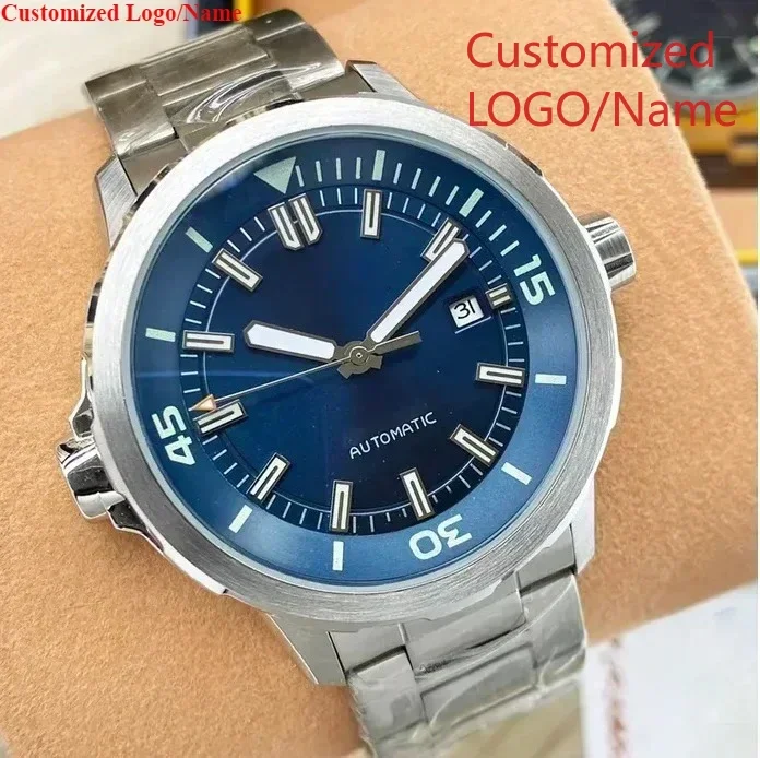 

A88 Store Men Automatic Top Watch Mechanical Blue Stainless Steel Sport Watches Black Blue Rubber Strap Sapphire Customized