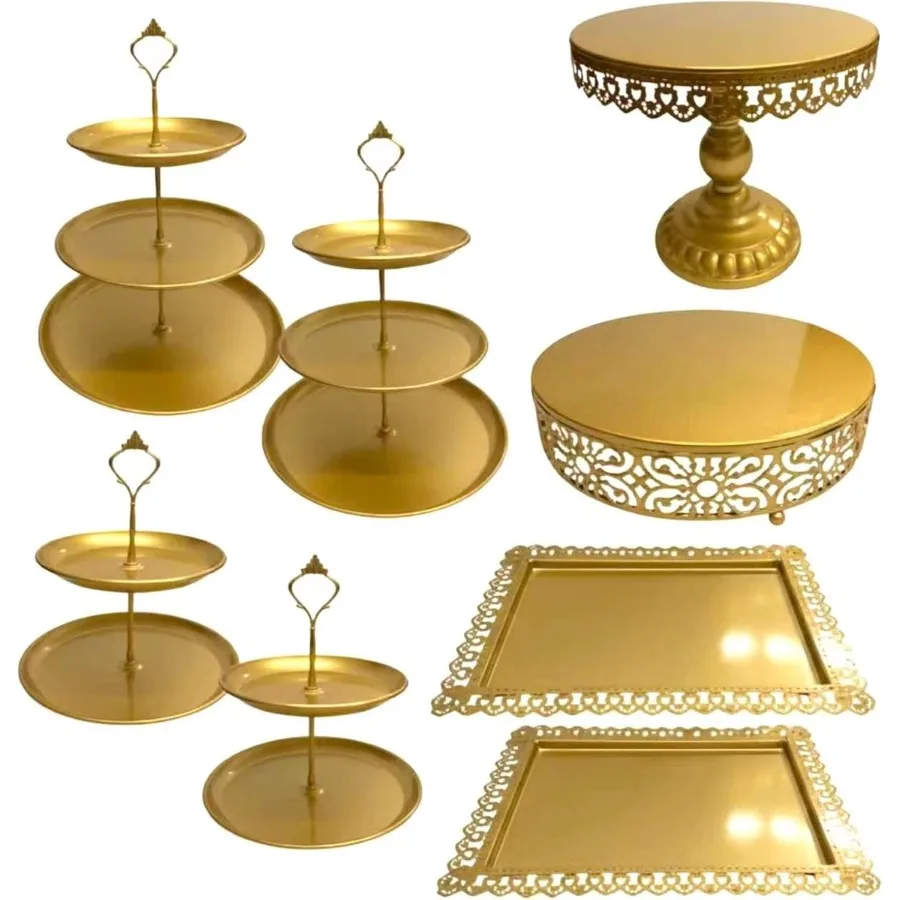 

8 Pcs Cake Stands Set Metal Dessert Table Display Tiered Cupcake Holder Candy Donut Fruit Plate Cake Serving Tray Candlestick D