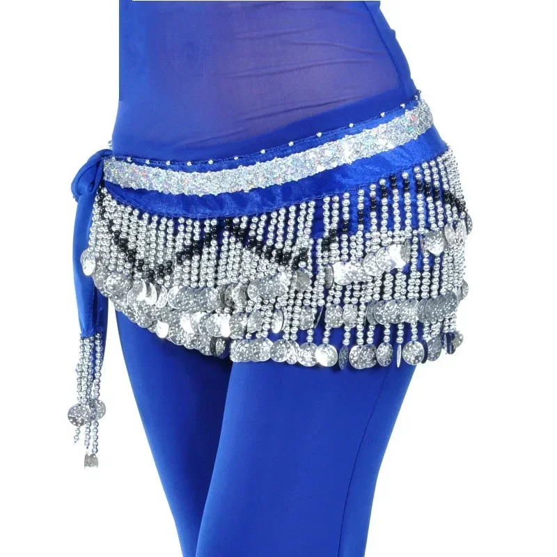 

Belly Dance Clothes Accessory Indian Dance Belt Waist Chain Hip Scarf Women Girl Dance With 258 Silver coins,10 colors B-003