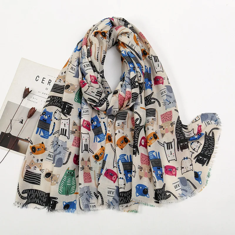 Dachshund cão gato padrão franja viscose xale cachecol feminino impressão macio versátil à prova de frio cachecóis e envoltórios pashmina muçulmano hijab