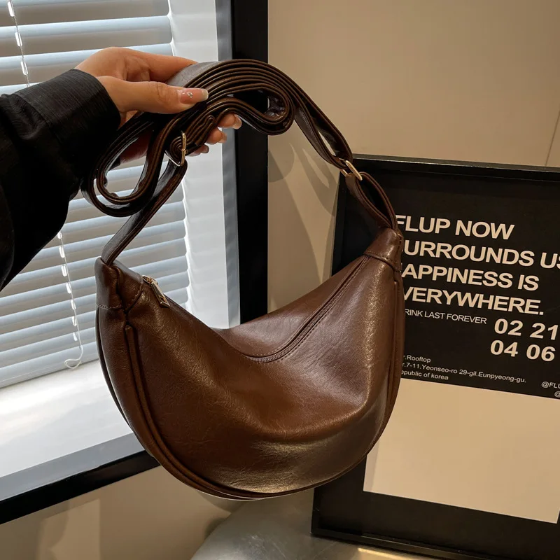 Women Small Crossbody Bag Soft PU Leather Crescent Bag Casual Shoulder Dumpling Bag Half Moon Bags Girl Purses and Handbags