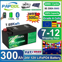 LiFePO4 24V 300Ah 200Ah 100Ah 340Ah 140Ah 12V Lithium Battery Bluetooth Grade A 6000 Cycles For Solar RV Golf Cart Boat EU STOCK