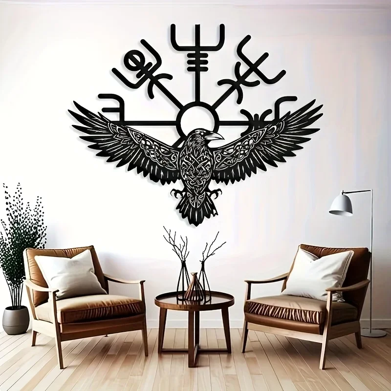 1pc Viking Raven Metal Wall Art - Celtic Symbolic Decor, Nordic Mythology Gift, Iron Wall Hanging for Man Cave, Home, Party