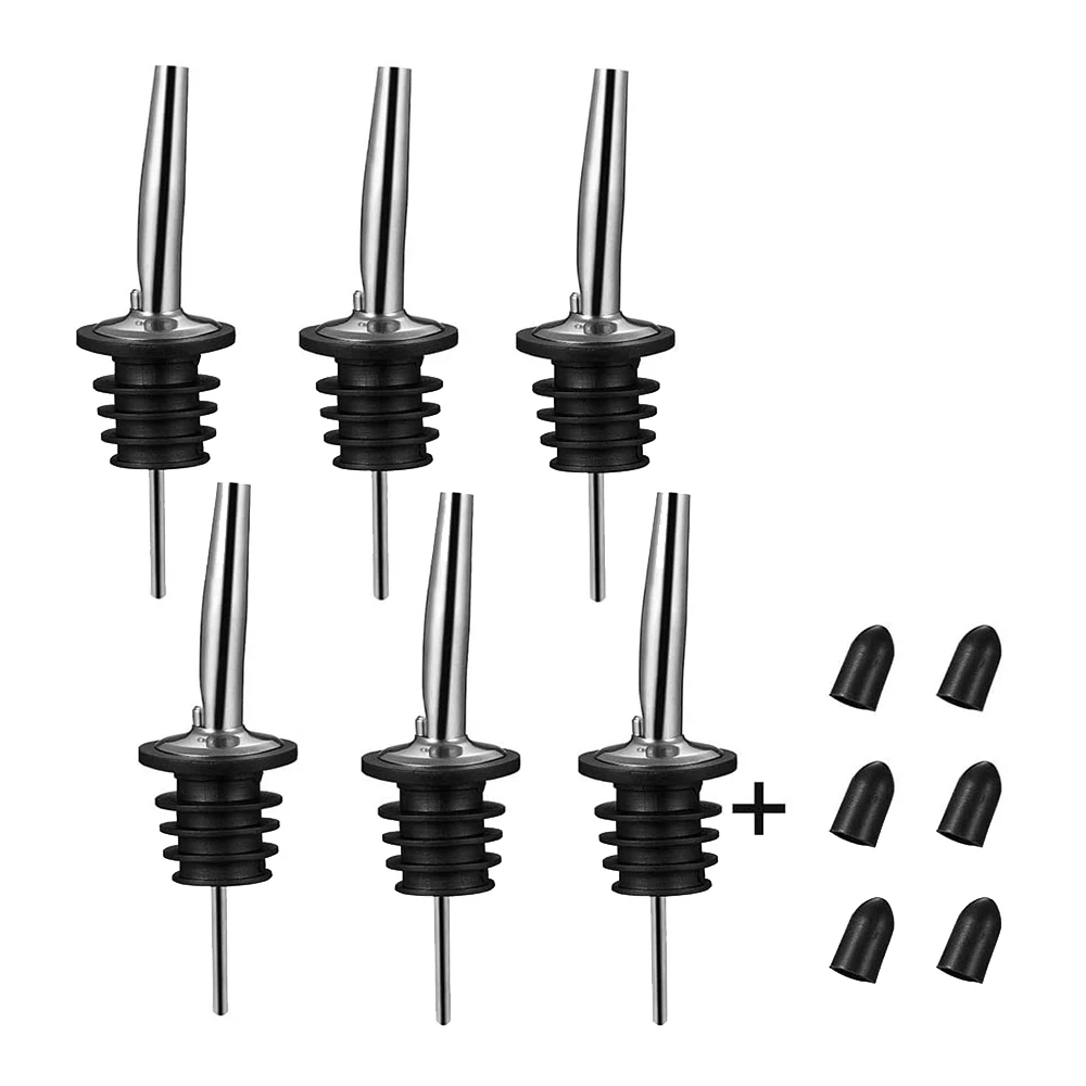 Velocidade do aço inoxidável Pourers, Licor Pourers Garrafa, vinagre afilado Stopper, Bico com tampas de poeira seladas, 6pcs