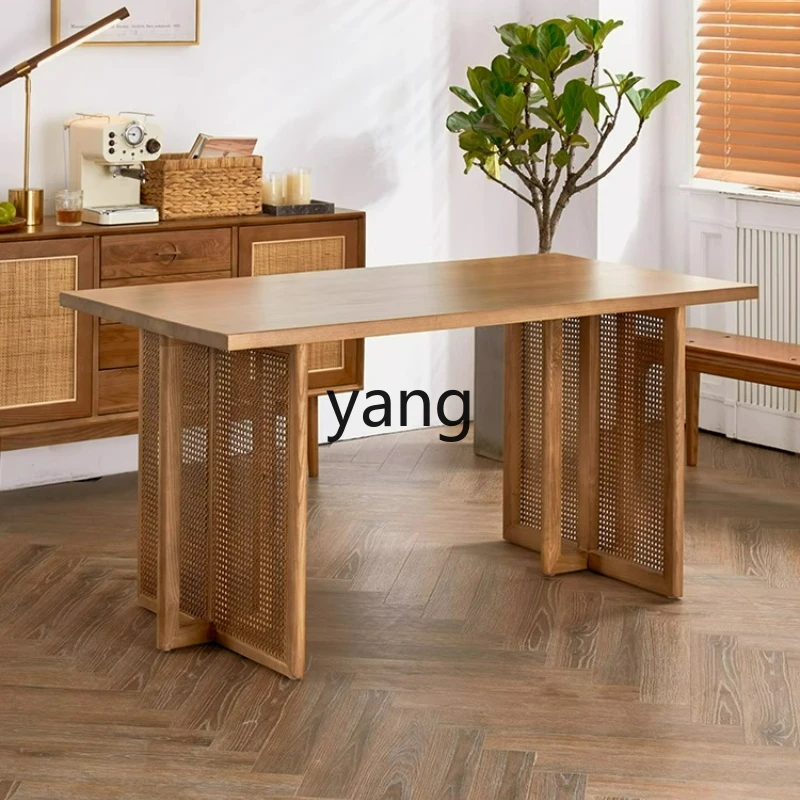 LTT rattan solid wood dining table small apartment Nordic simple tea table dining table and chair combination
