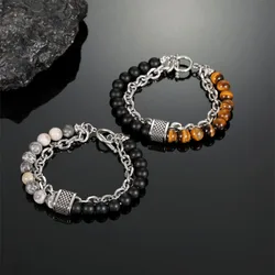 1 PCs Fashion Punk Frosted Stone Chain Geometric Double Layer Wear High Sense Trend All-Match Beaded Bracelet