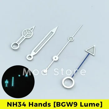 NH34 GMT 시계 핸드 세트, NH34A 무브먼트 SKX SSK 모드, BGW9 Lume 4-핸드 익스플로러 II, 24 시간 핸드, 오렌지, 블루, 레드, 그린