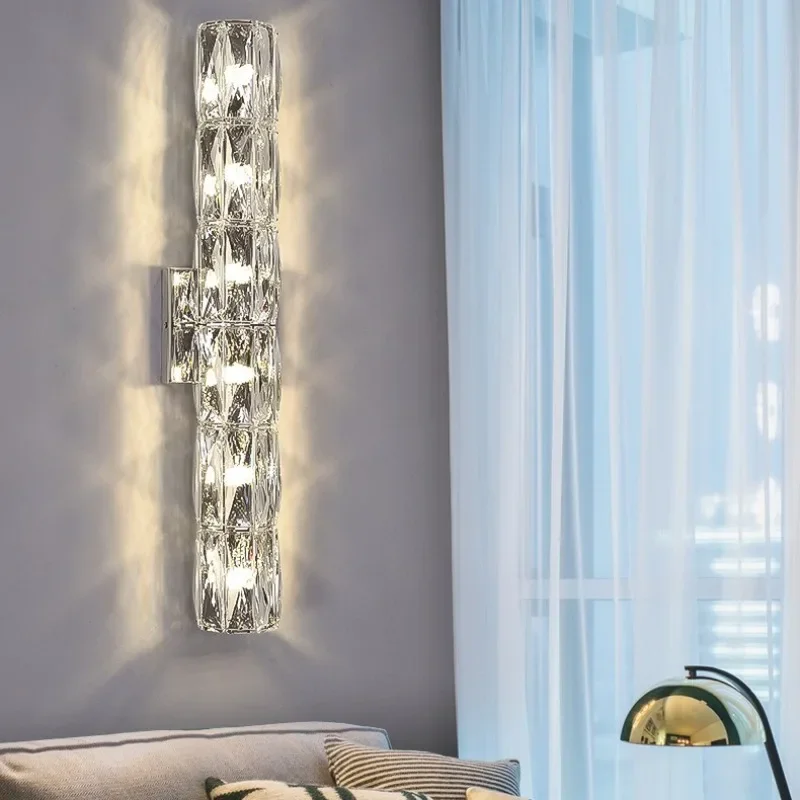 

SANDYHA LED Wall Light Modern Crystal Strip Light Background Lighting Fixture for Home Decor Bedroom Living Room Corridor Dining